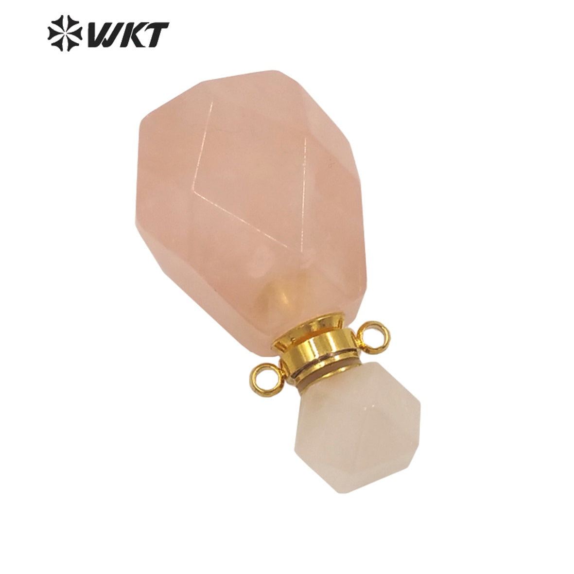 WT-P1628 New Populared Color Natural Rose Quartz Stone Perfume Bottle with Steel Jewelry Parts Women Hot Chic Faceted Bottle
