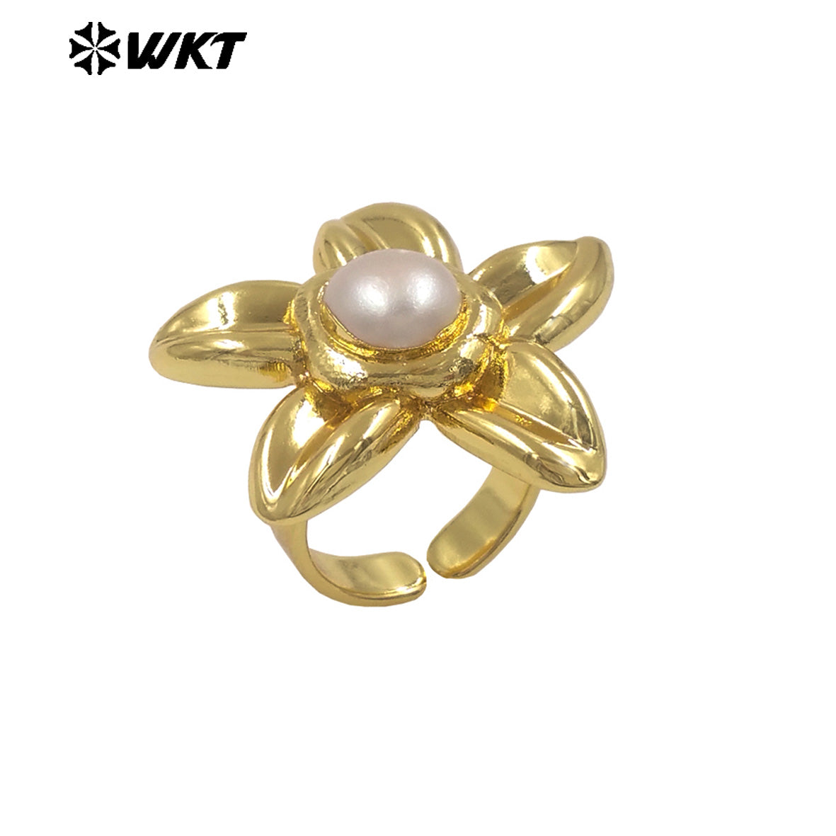WT-MPR170 Popular Design 18K Gold Electroplated Natural Freshwater Pearl Flower Shape Ring Adjustable Size For Girls Jewelry