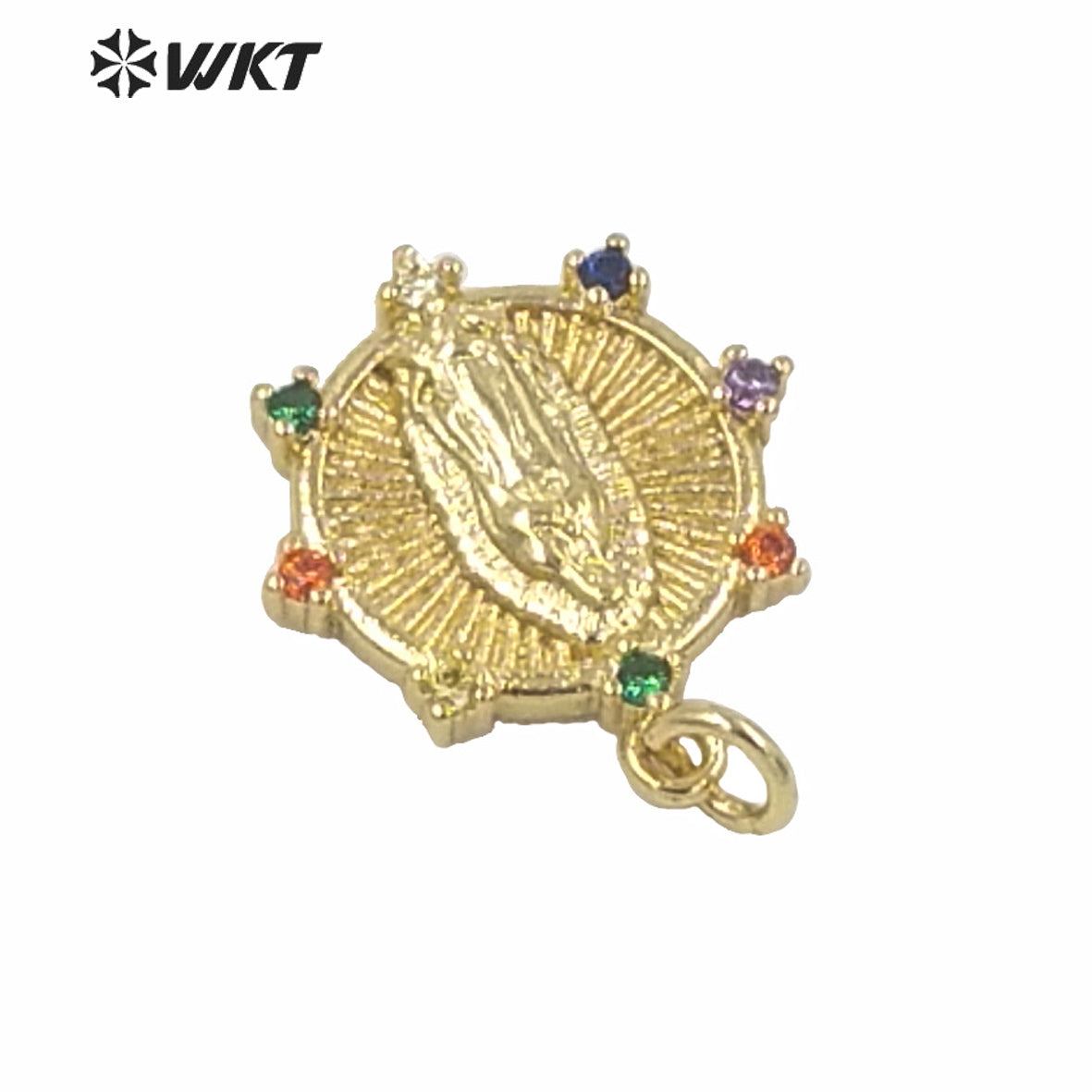 WT-MP149 WKT Women New Gold Electroplated Yellow Brass Metal Casting Mother of Jesus Mary Pendant Christian Religious Pendant