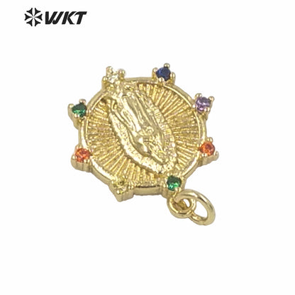 WT-MP149 WKT Women New Gold Electroplated Yellow Brass Metal Casting Mother of Jesus Mary Pendant Christian Religious Pendant