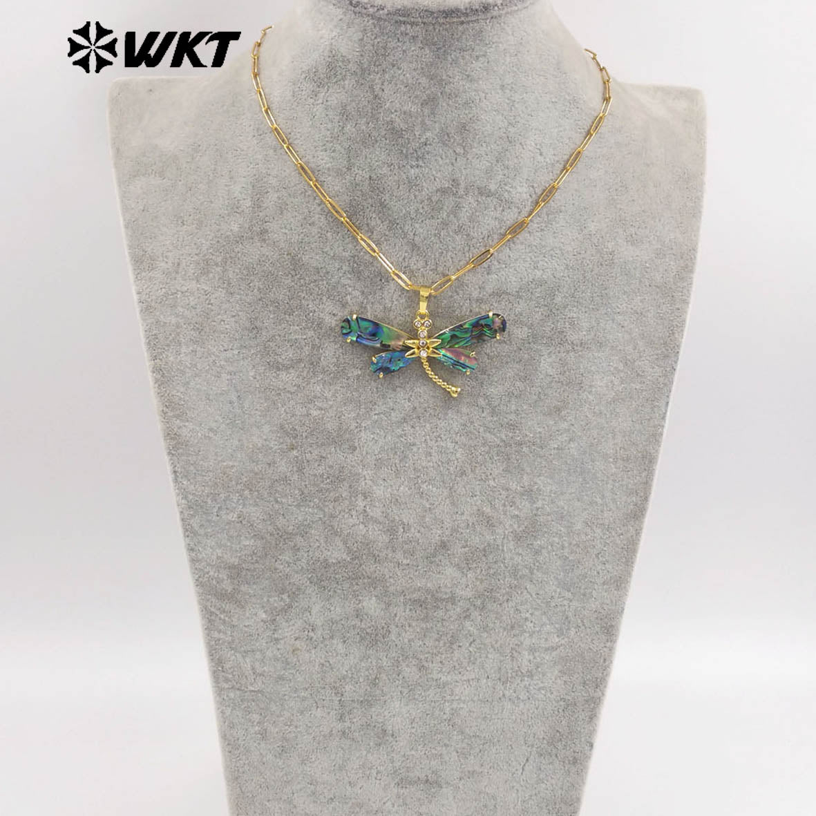 WT-JN336 Wonderful Exquisite Gold Plated Natural Abalone Shell Dragonfly Shape Necklace For Ladies Elegant Daily Wearing Jewelry