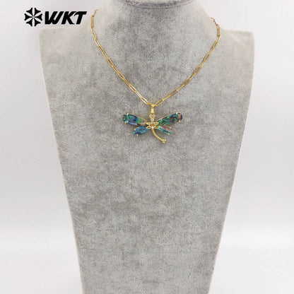 WT-JN336 Wonderful Exquisite Gold Plated Natural Abalone Shell Dragonfly Shape Necklace For Ladies Elegant Daily Wearing Jewelry