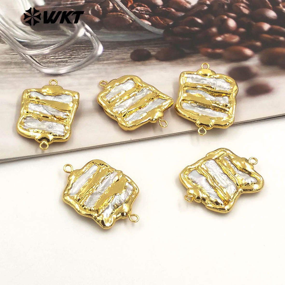 WT-PC011 WKT New Design 18K Resist Tarnishable Triple Pieces Freshwater Pearl Connectors for Bracelet Making