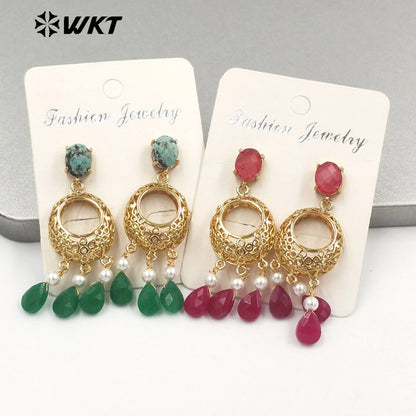 WT-E721 Amazing Excellent Tiny Drop Dangle Earrings Fashion Gold Plated Long Statement Drop Stone Earrings for Women Gift