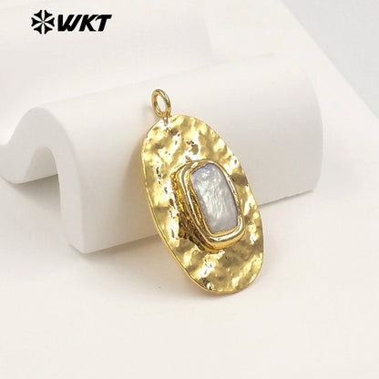 WT-JP496 Good Quality Gold Electroplated Rectangle Round Natural Freshwater Pearl Pendants For Handmade Necklace Design