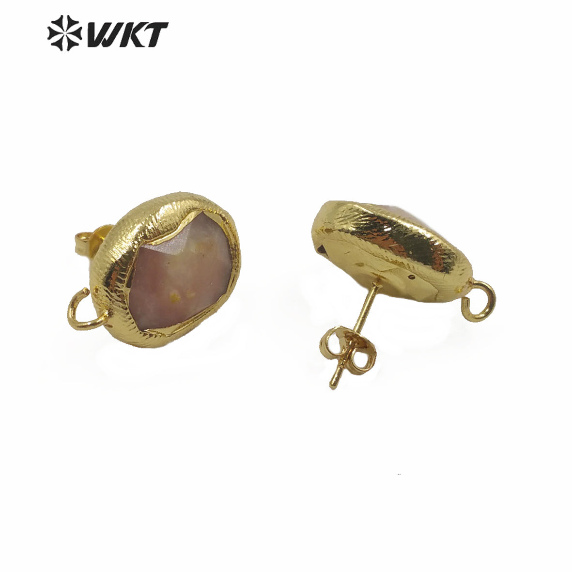JFE30 Women Fashion Gold Plated DIY Earrings Findings Most Populared Natural Pink Opal Stone Earrings in 18k
