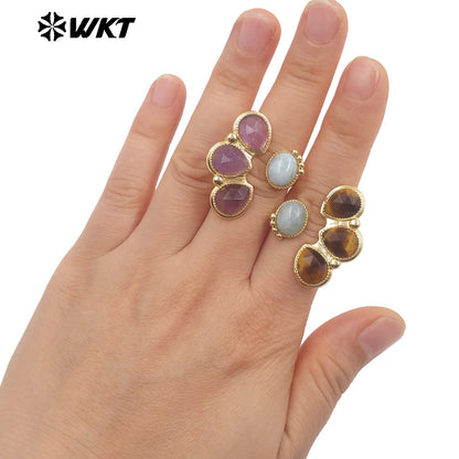 WT-R607 Wonerful Exclusive Design 18K Gold Plated Four Natural Gemstones Rings Adjustable Size For Lady Fashion Jewelry