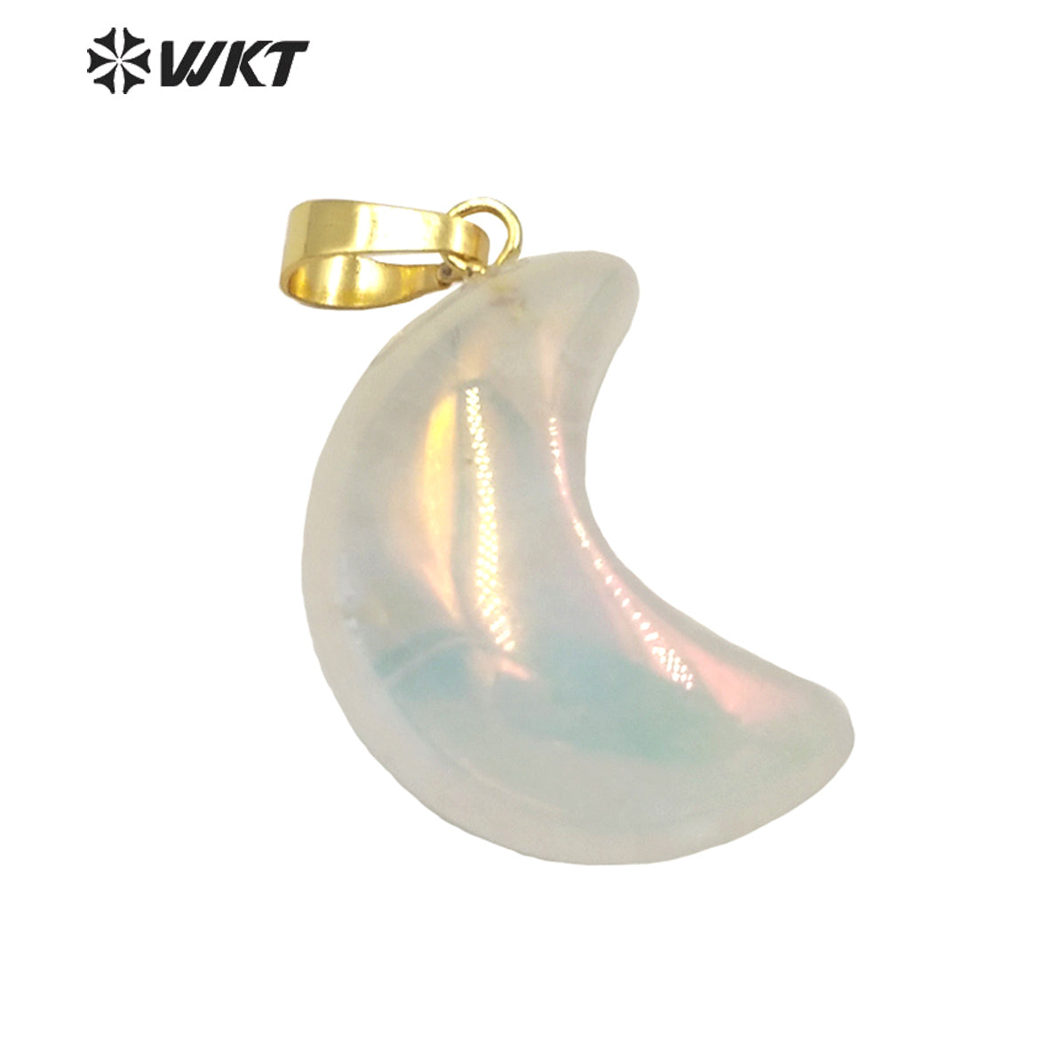 WT-P1708 Wholesale Fashion Elegant Natural Aura Gemstone Half Moon Jewelry Pendant Small Crystal Angel Moon Stone Pendant