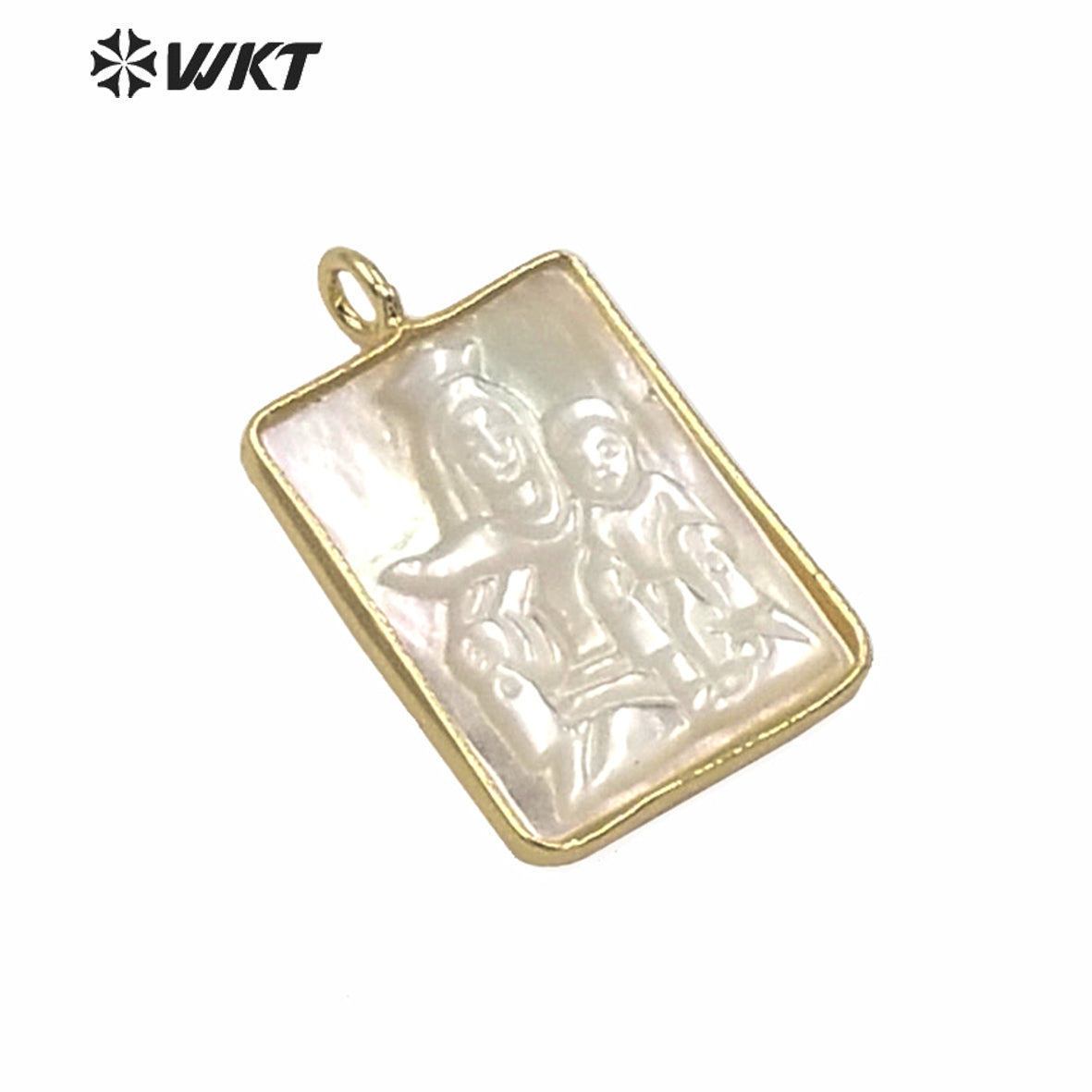 WT-JP234 Amazing Fashion Gold Bezel Single Loop Mother of God Pendant Hot Sales Shinning Mop Shell Virgin Mary Pendant