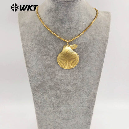 WT-JN343 Classic Design Beads Chain With Full Gold Plated Natural Scallop Shell Pendants Women Necklace For Beach Vacation Match