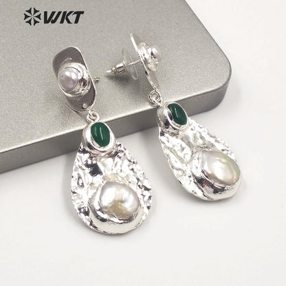 WT-MPE014 New Arrival Fashion Charm Jewelry Natural Freshwater Pearl Earring Two Color Select Pearl Dangle Earring