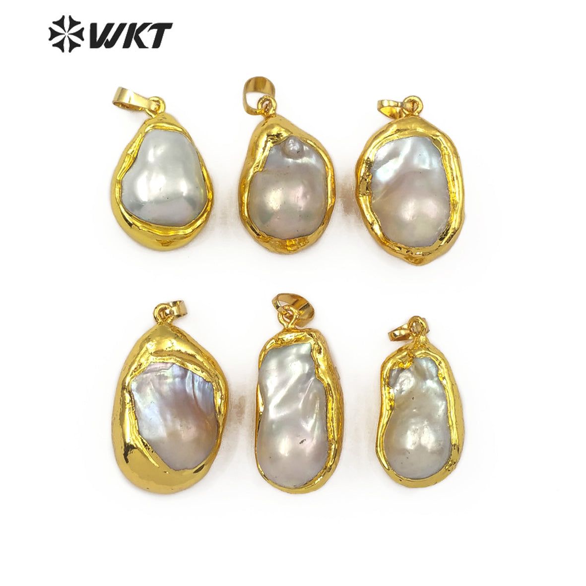 WT-JP103 Wholesale Jewelry Natural Pearl Shape Specific Each Different Half of the 18K Gold-plated Wrapped Pearl Pendant）