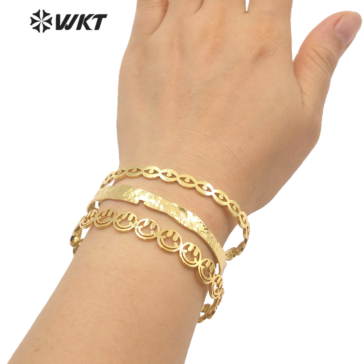 WT-B560 WKT Tiny Simple Gold Electroplated lava Bangle Most Popular Irregular Metal Brass Women Bangle Is Open Size
