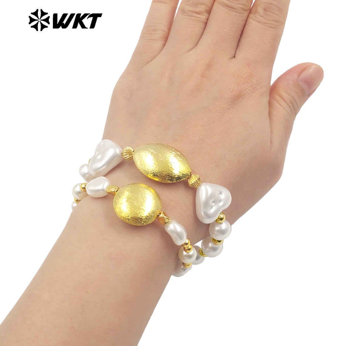 WT-MPB119 New Product Fashion Cute Gold and Silver Artificial Pearl Round and Heart Shaped Bracelets for Friends As Special Gift