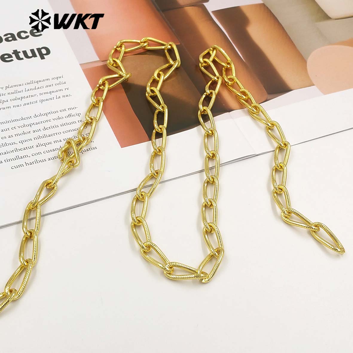 WT-BC274 Unique Chic Bending Design 18K Gold Plated Yellow Brass Metal Thick Chains For All Matching Necklace Making Findings