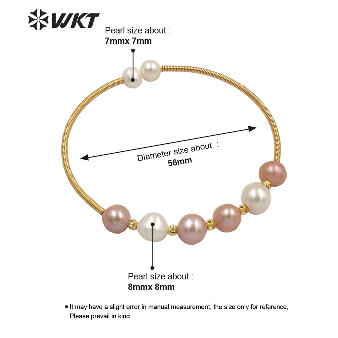 WT-MPB032 High Populared Gold Wire Wrapped Natural Round Freshwater Pearl Bangle Fashion Tiny Elegant Pearl Beads Bangle