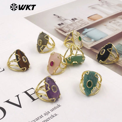 WT-R613 Wonderful Gold Plated Round Zircon And Various Natural Gemstones Waterdrop Shape Rings For Women Dance Party Matching