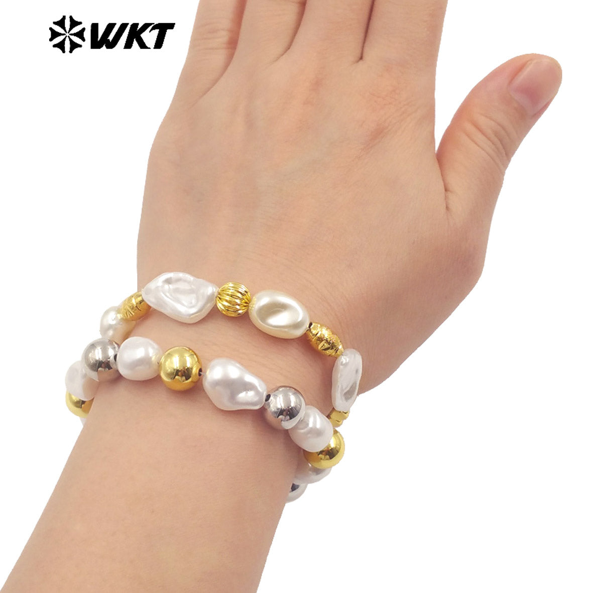 WT-MPB121 Wholesale New Design Gold Silver White Beads Artificial Pearl Round Irregular Bracelet for Women As Anniversary Gift