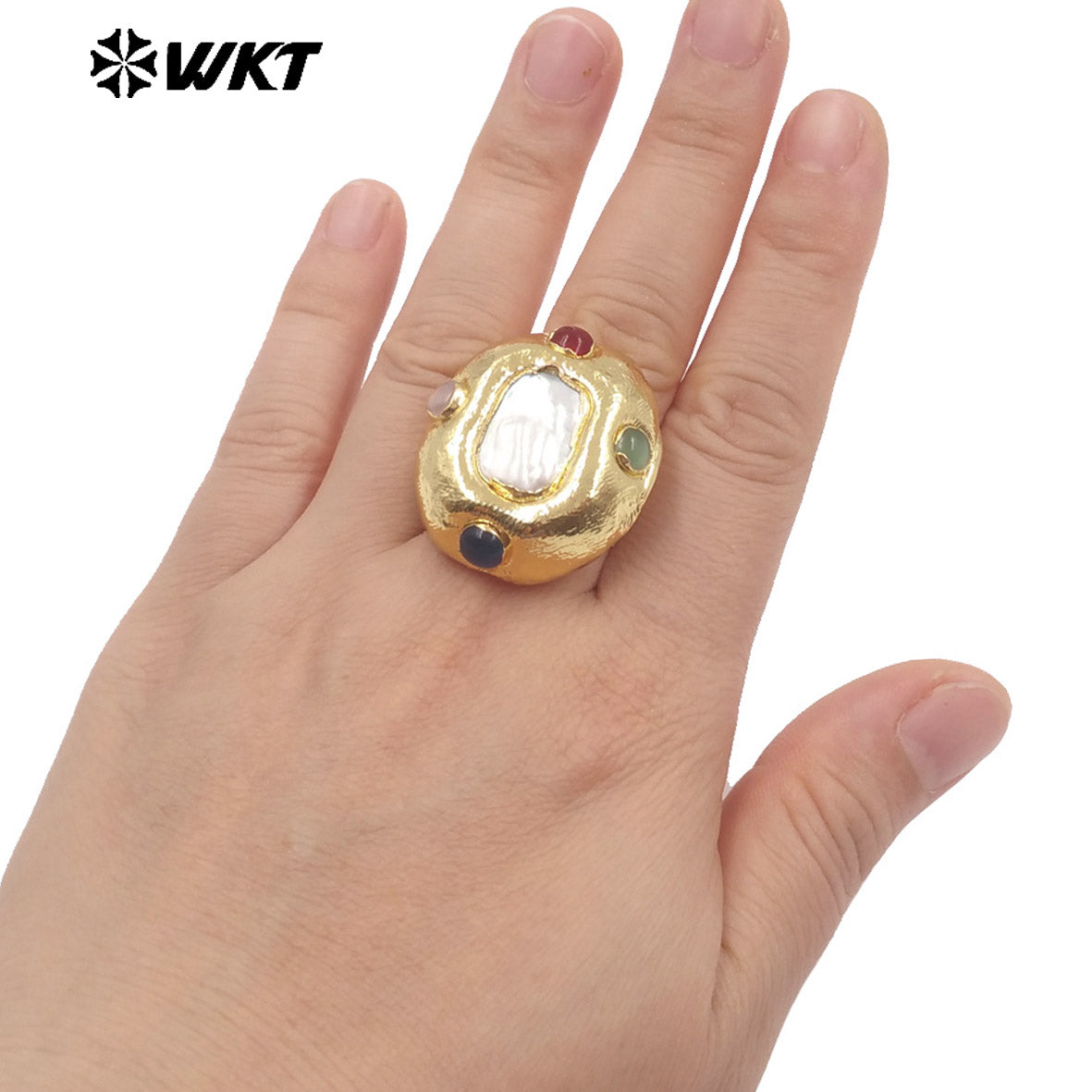 WT-MPR146 Wonderful Romantic Style 18K Gold Plated Natural Freshwater Pearl Multi Colors Rings For Ladies Daily Jewelry