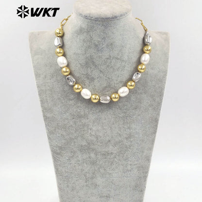 WT-JN305 the New Simple Natural Brass 18K Gold Plated Silver Round Flat Bead Shell Chain Necklace for Women As Special Gift