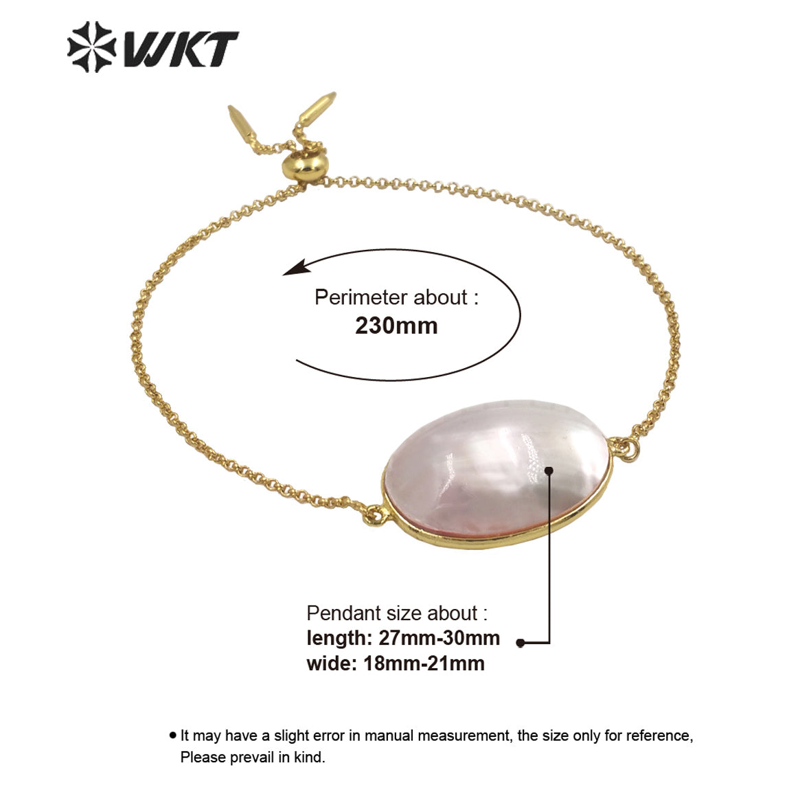 WT-MPB085 Wholesale Fashion Gold Plated Bullet Shape Chain Bracelet With Flash Mabe Shell Bracelet Women Wedding Bracelets