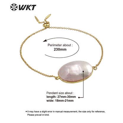 WT-MPB085 Wholesale Fashion Gold Plated Bullet Shape Chain Bracelet With Flash Mabe Shell Bracelet Women Wedding Bracelets