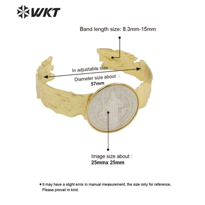 WT-MPB083 WKT New Religious Mother of Pearl St. Benedict Bangle Christian Virgin Mary Bangle Women Adjustable Shell Bangle