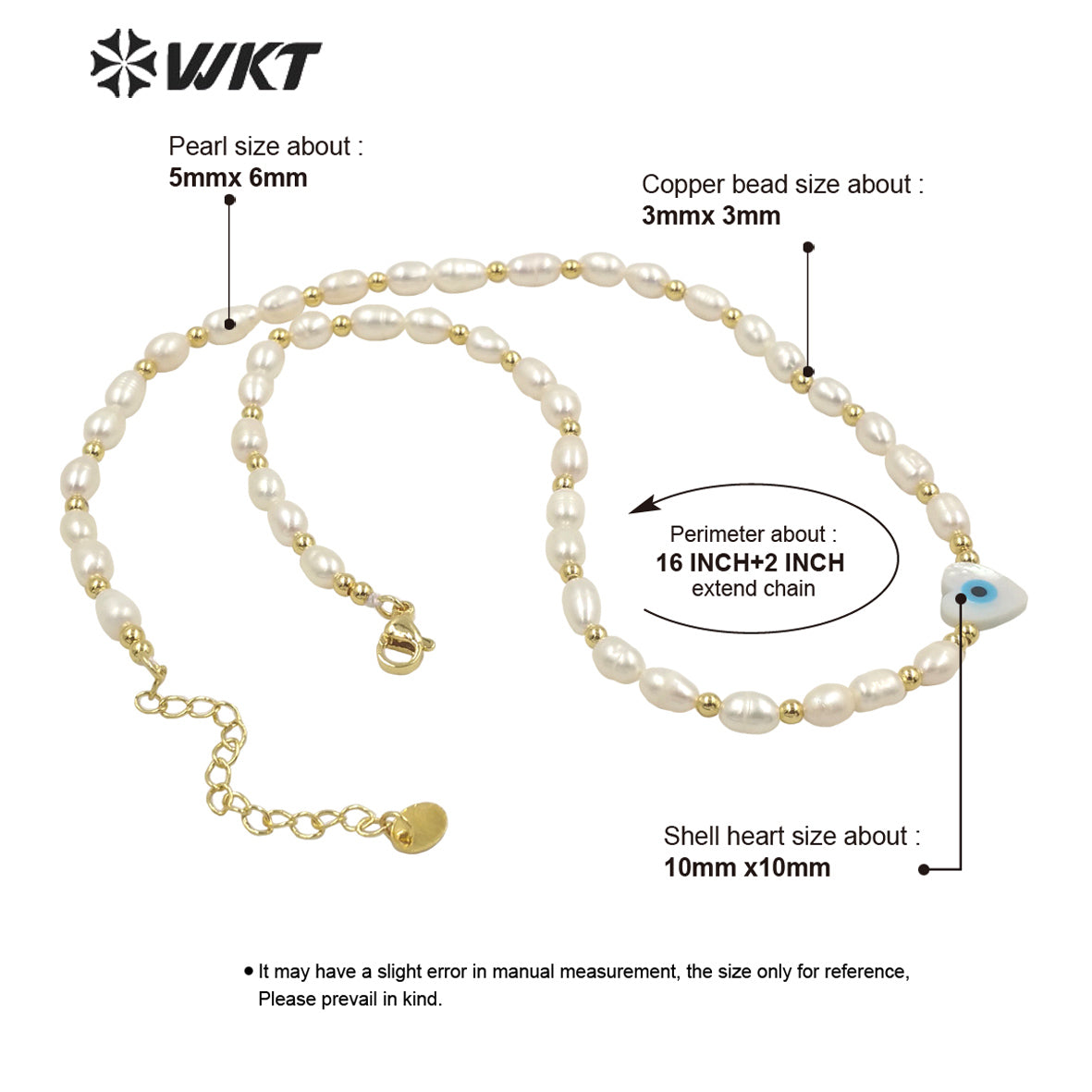 WT-JN194 Fashion Gold Plated Natural Real Freshwater Pearl Beads Necklace Gorgeous Lady Shell Made Heart Eye Charm Bead Necklace