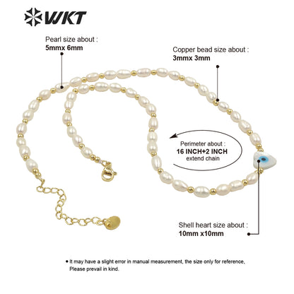 WT-JN194 Fashion Gold Plated Natural Real Freshwater Pearl Beads Necklace Gorgeous Lady Shell Made Heart Eye Charm Bead Necklace