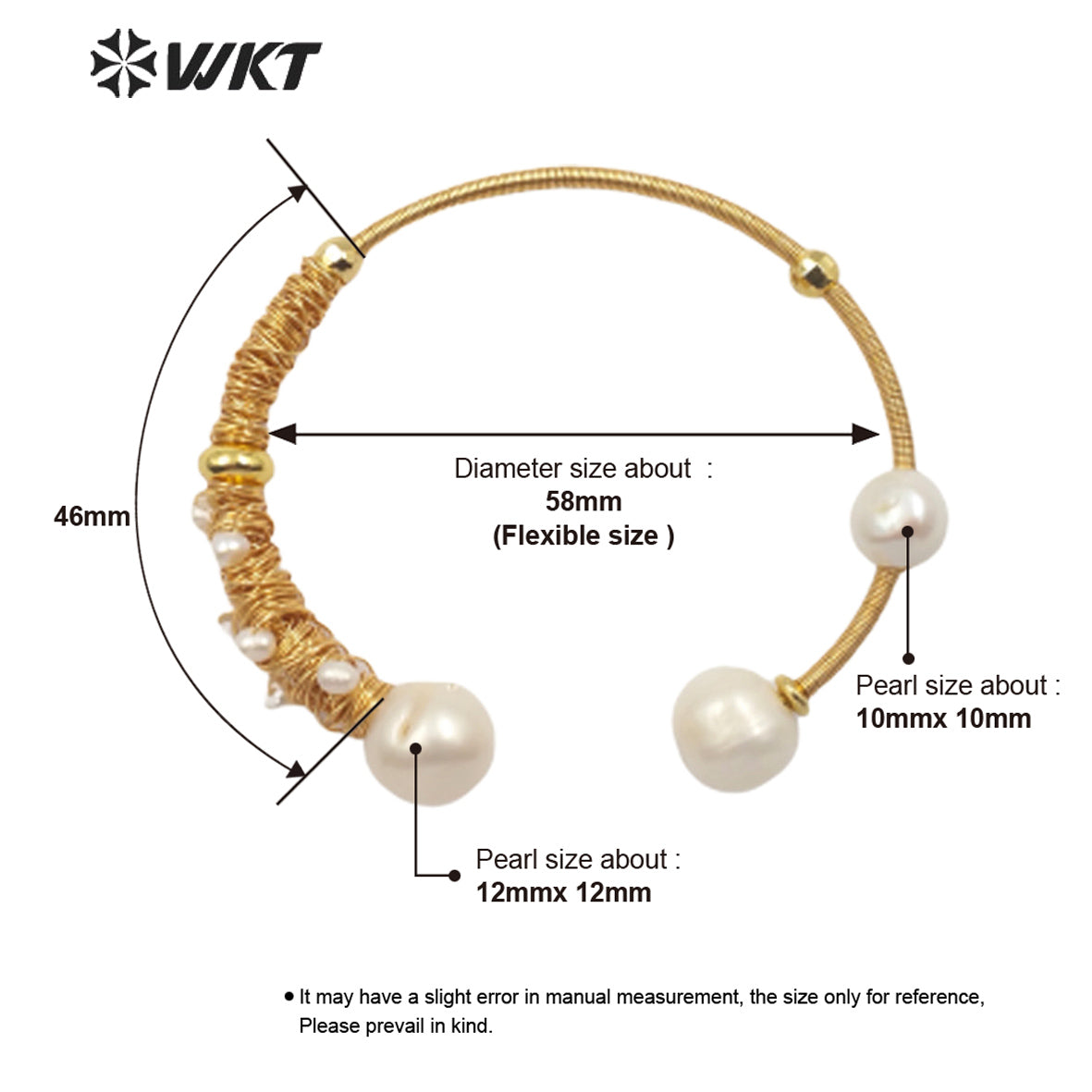 WT-B511 Exclusive High Populared Natural Fresh Water Pearl Bangle in Wire Wrapped for Lady Birthday Bangle