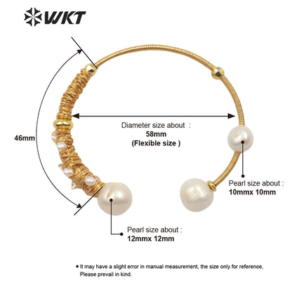 WT-B511 Exclusive High Populared Natural Fresh Water Pearl Bangle in Wire Wrapped for Lady Birthday Bangle