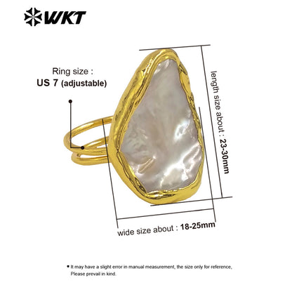 WT-MPR136 Boutique Gold Plated Ladies Jewelry Simple Design Natural Irregular Freshwater Pearl Rings For Daily Decoration