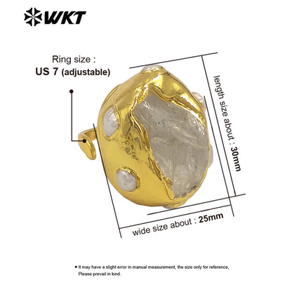 WT-MPR135 Top Quality Excellent Women And Men Jewelry Gold Electroplated With Raw Crystal Quartz Stone Adjustable Size Rings