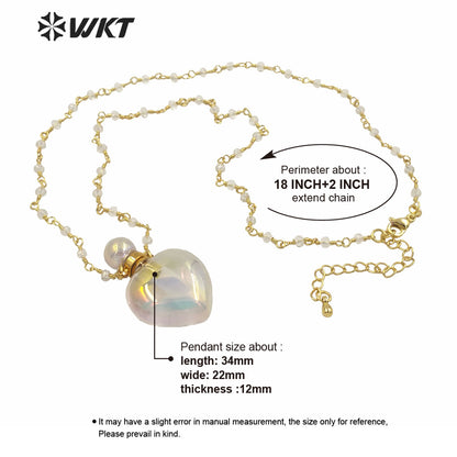 WT-N1237 WKT Amazing Aura Gold Electroplated Crystal Quartz Heart Shape Perfume Bottle Necklace Aura Stone Crystal Necklace
