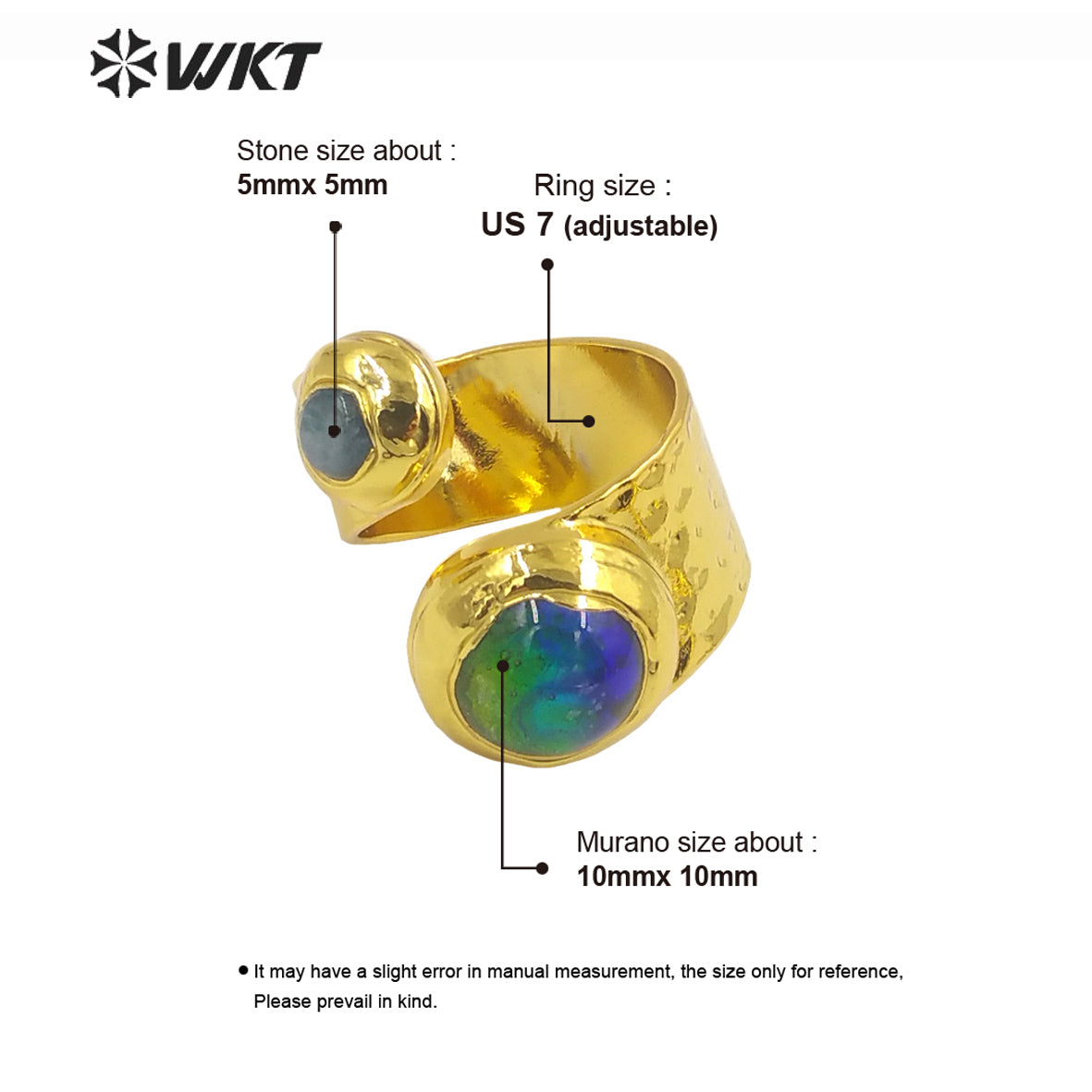 WT-R481 WKT Fashion Design Trendy Gift for Women Colorful High Quality Gorgeous Natural Blue Murano & Kyanite Ring