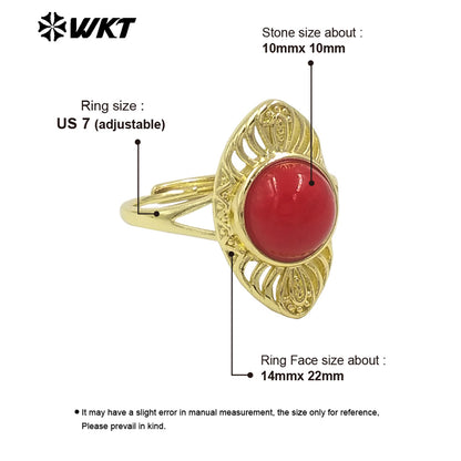WT-MPR107 New Wholesale Women Gold Plated Adjustable Size Natural Pearl and Red Coral Ring Party Jewelry
