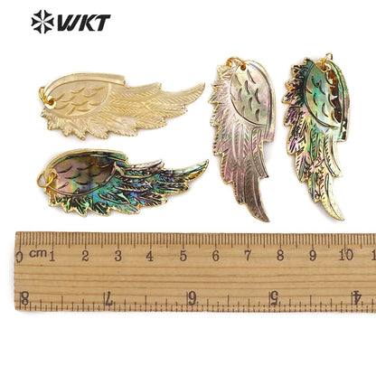 WT-P853 Hot Exclusive Natural Hand Carved Shell Feather Pendant 18k Gold Dipped Shell Feather Pendant