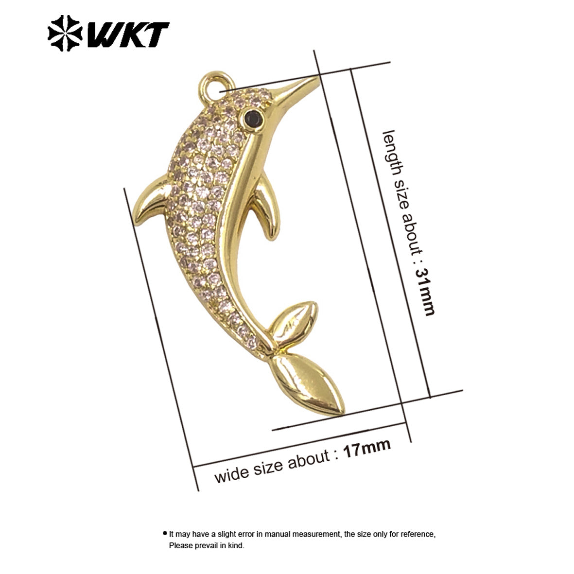WT-MP328 Beautiful Lovely Gold Plated Yellow Brass And Zircon Dolphin Shape Little Pendant As Women Earrings Bracelets Findings