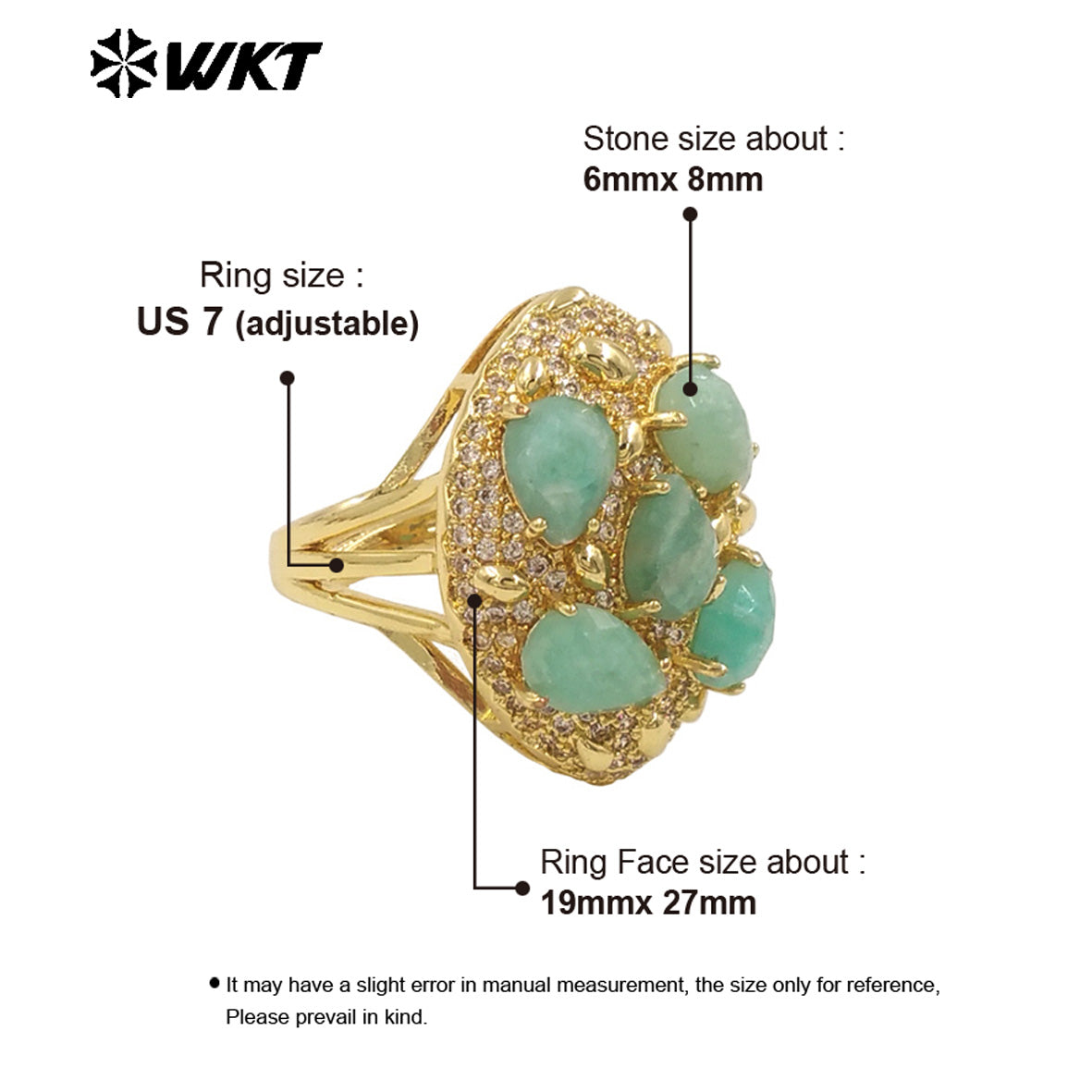 WT-R543 Wholesale Fashion Gold Plated Micropave Zircon Setting With Natural Faceted Gemstone Birthday Stone Ring for Women