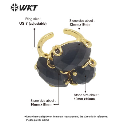 WT-R420 Europe Court style colorful Cat Eye stone Ring 18k real gold plated triple stone Flower Ring with Prong setting