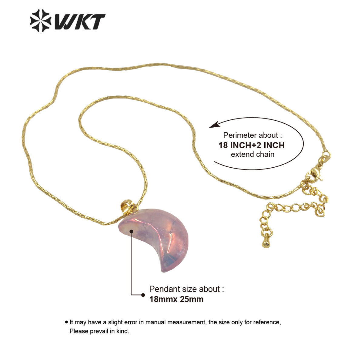 WT-N1335 Romantic Cute Shiny Crystal with Arua Pendant Necklace Moon Shape Natural Stones Amethyst with Aura Jewelry Necklace