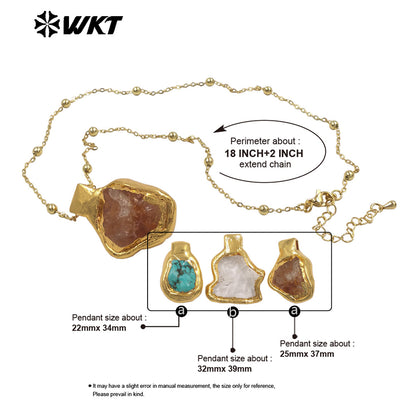 WT-N1500 Exquisite Gold Electroplated Natural Quartz And Turquoise Stone Irregular Pendant Necklace For Women Daily Decoration