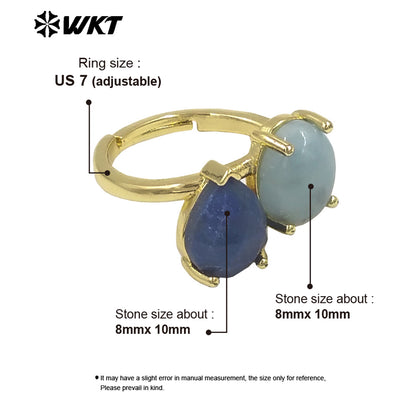 WT-R589 Classical Elegant Design Gold Electroplated Double Natural Gemstones Rings As Women Daily Matching Trendy Jewelry