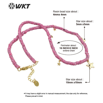 WT-JN197 Wholesale 4mm Resin Magic Color Tiny Star Charm Necklace Elegant pink Simple Necklace for Women Jewelry Chain Necklace