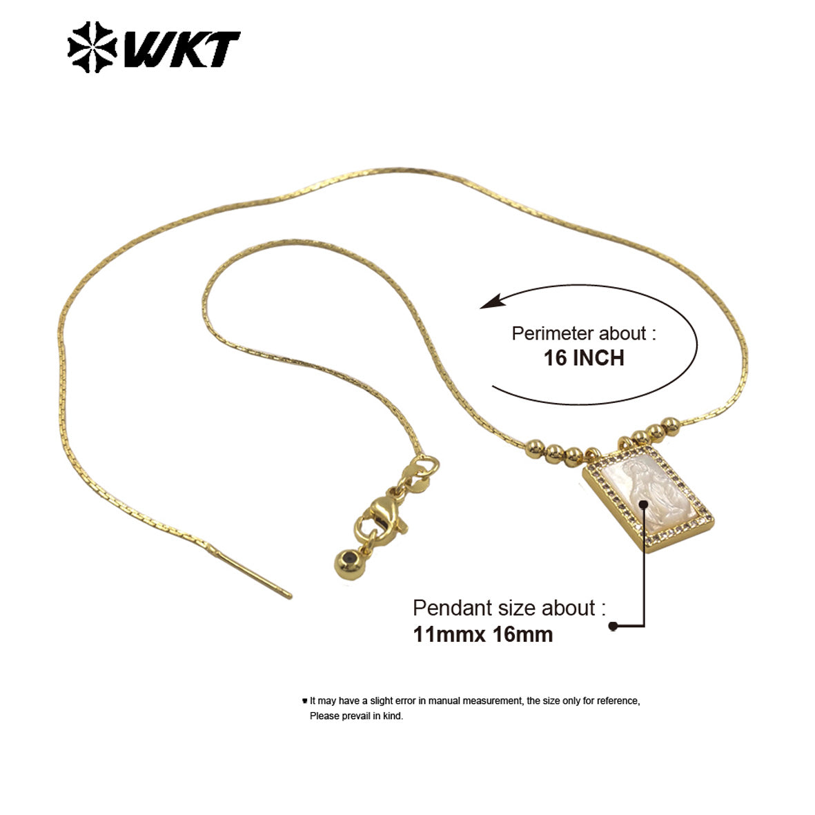 WT-JN389 Trending Religious Style 18K Gold Plated Oval And Square White Shell Pendant Necklace For Women Daily Wearing