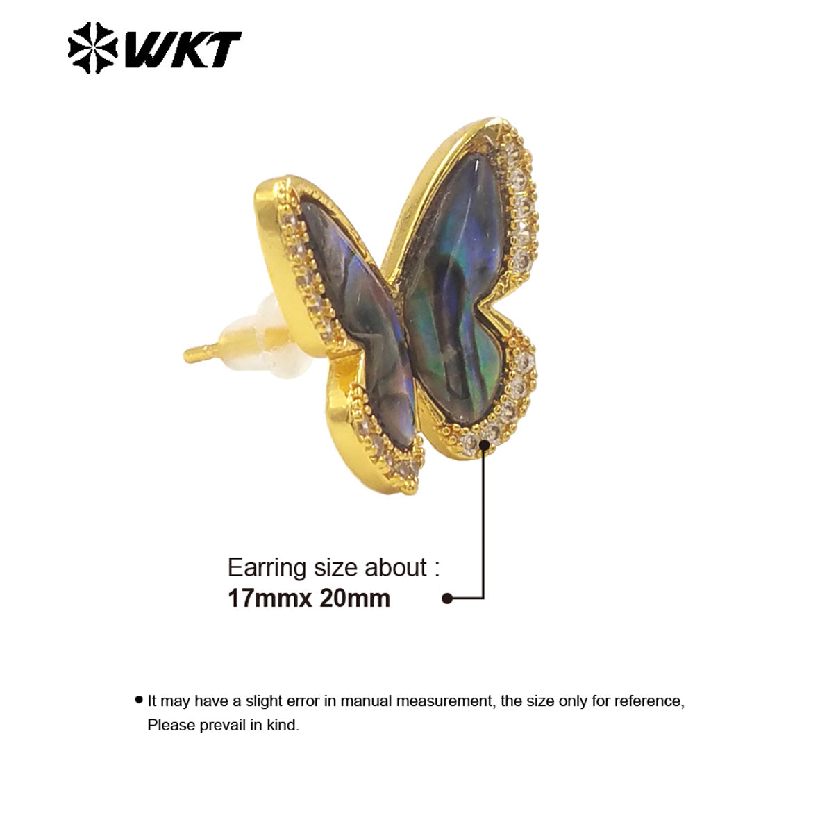 WT-ME110 Exquisite Vivid Butterfly Shape Tiny Zircon Paved Earring With Natural Abalone Shell for Girls Birthday Gifts