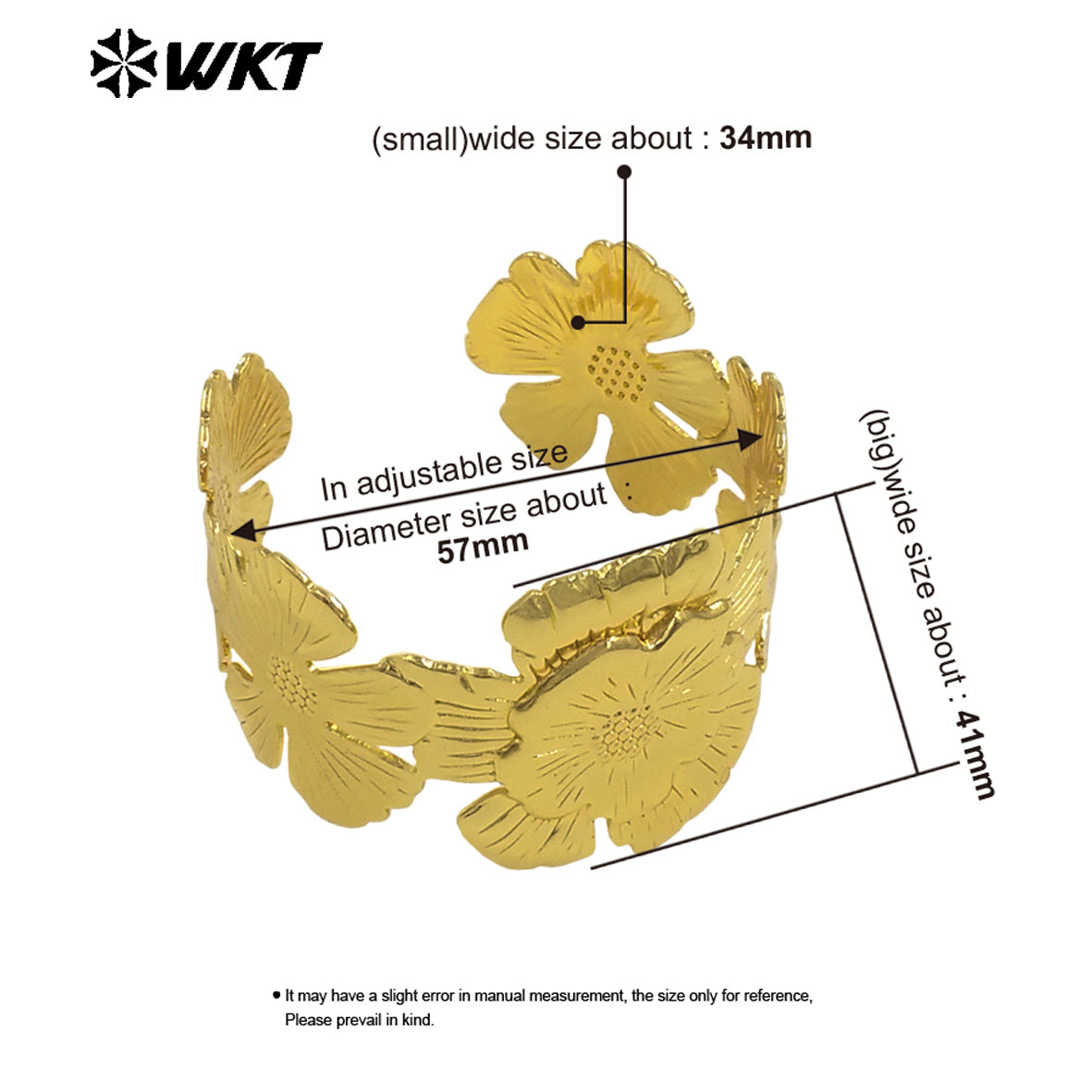 WT-JF359 New Sales Flowers Shape Gold Electroplated Women Bangle Adjustable Size Beautiful Fashion Jewelry Accessories