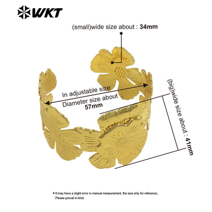WT-JF359 New Sales Flowers Shape Gold Electroplated Women Bangle Adjustable Size Beautiful Fashion Jewelry Accessories