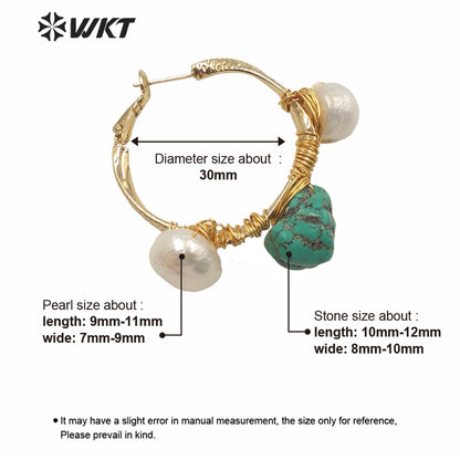 WT-MPE029 Amazing Hiperbole Women Fashion Real Stone Earrings Gold Handmade Wire Wrapped Big Hollow Ear Buckle Queen Party Ear