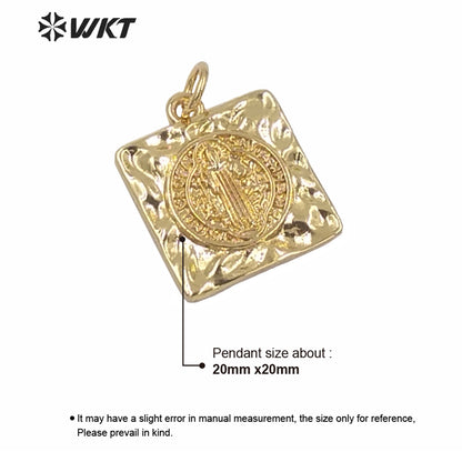 WT-MP193 Wholesale Populared Gold Electroplated square Shape Medals for Jewelry Making Jesus's Father Image Pendant